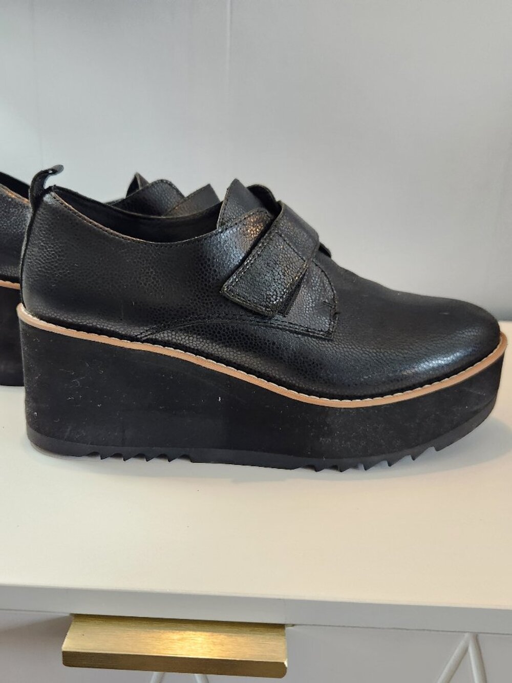 Eileen Fisher Black Leather Platform Slip-On Shoes Loafers - Picture 2 of 11